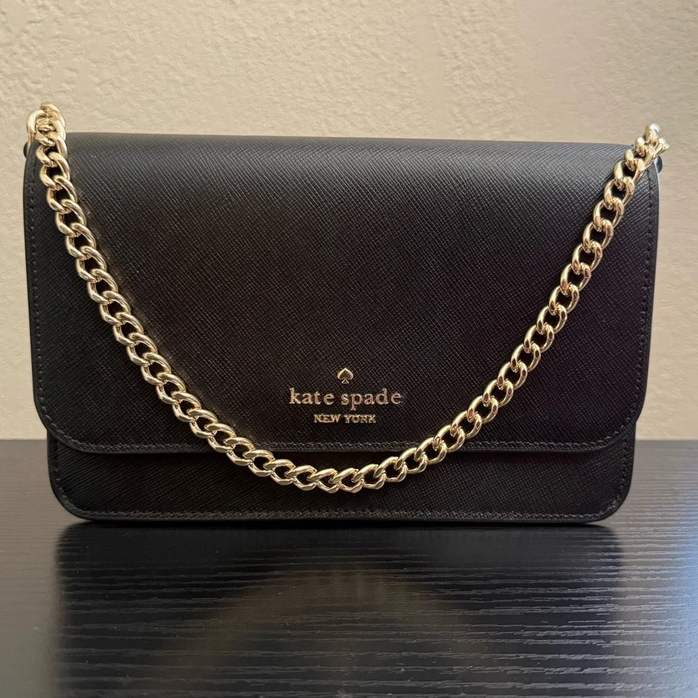 Kate Spade‎ Black Clutch with Gold Chain